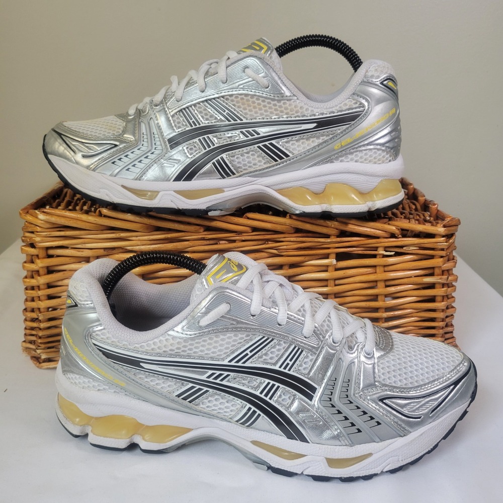 Asics Gel-Kayano 14 White Pure Silver Yellow Running Shoes 1203A537 Mens Size 9 - Picture 4 of 7
